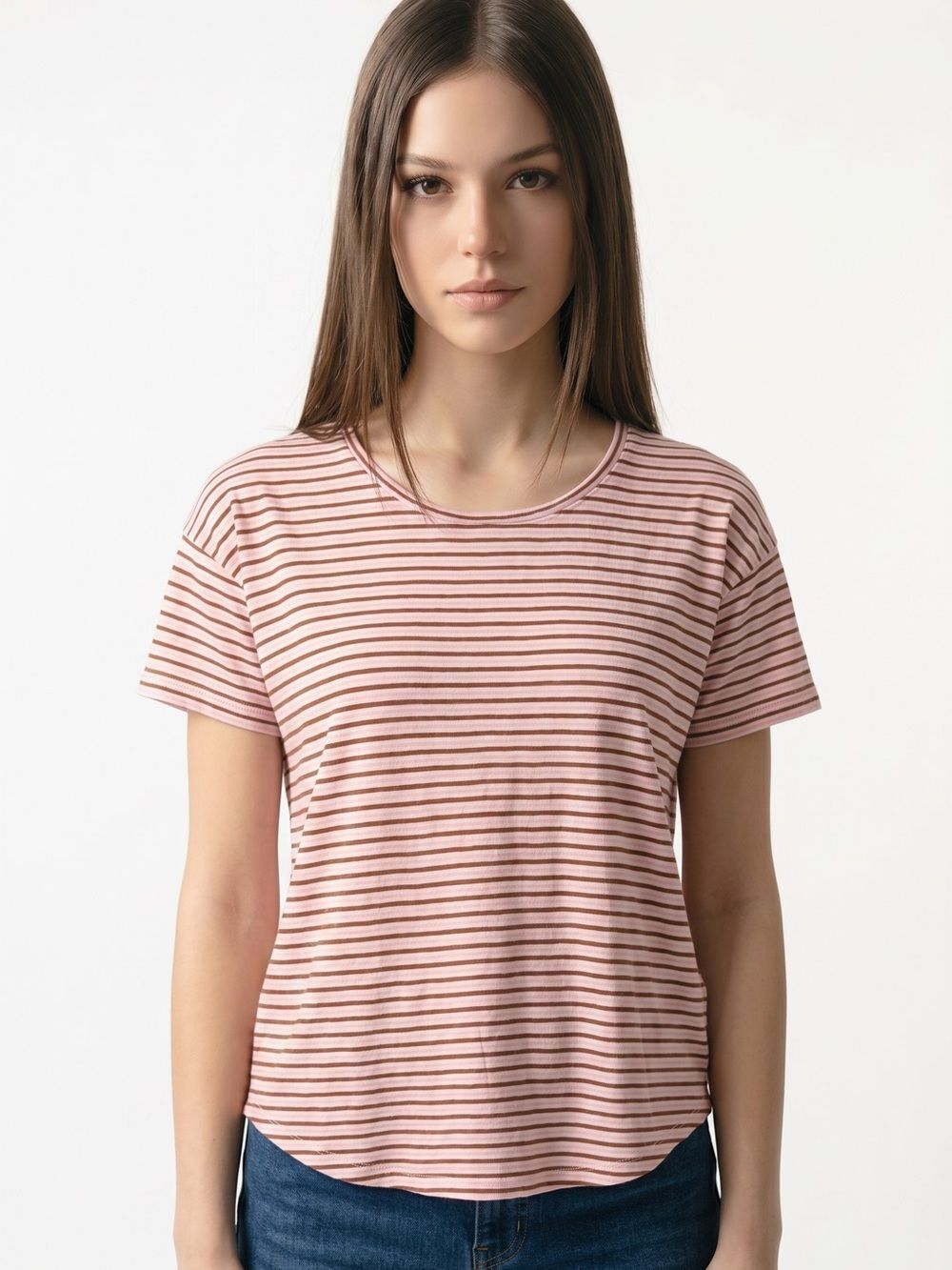 MADEWELL | Striped Short Sleeve Crewneck Tee Cream Pink Orange M